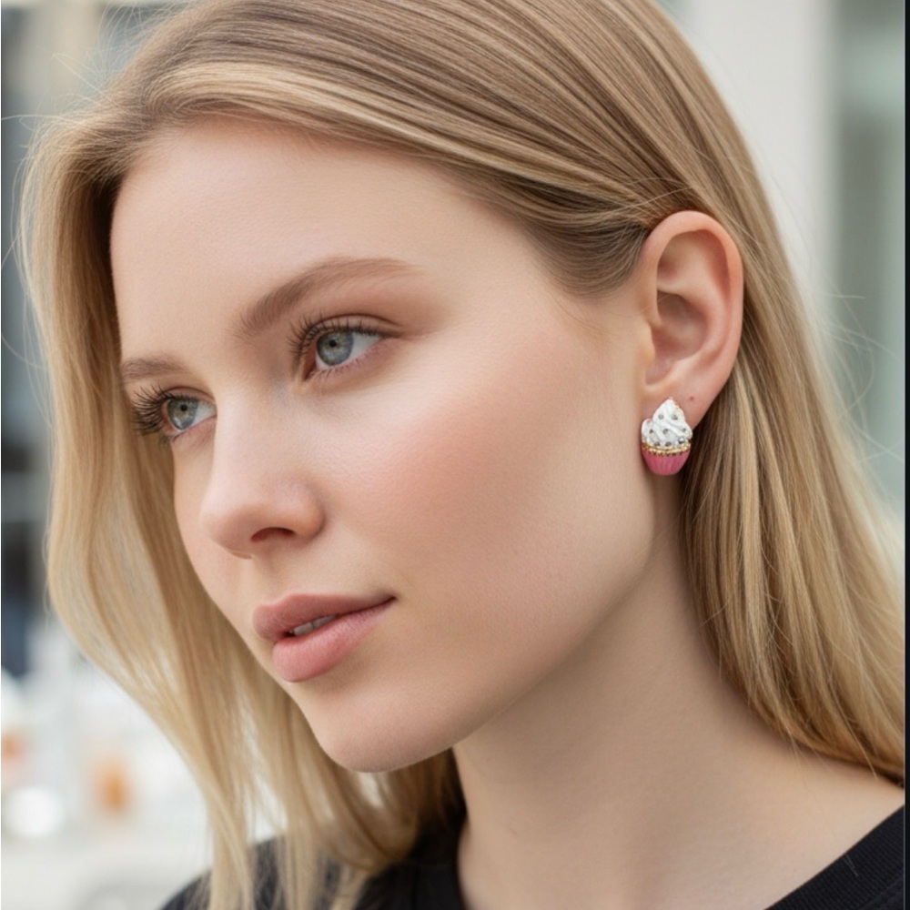 Betsey Johnson Pink and White Cupcake Earrings - Picture 2 of 6